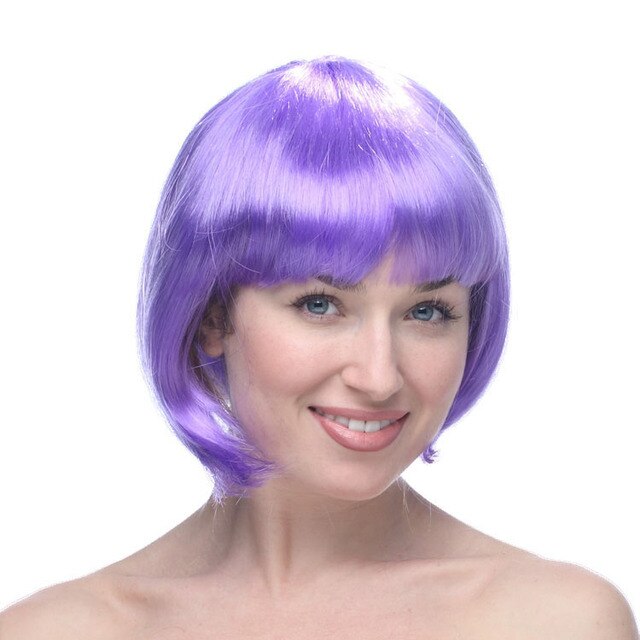 Lilac Color Short Model Party Wig - Lilac Color Blunt Hair