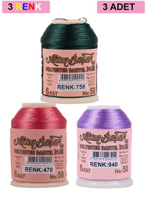 3 Pieces Altinbasak Oya and Lace Floss 20 gr - Turk - No: 470 - 940 - 758