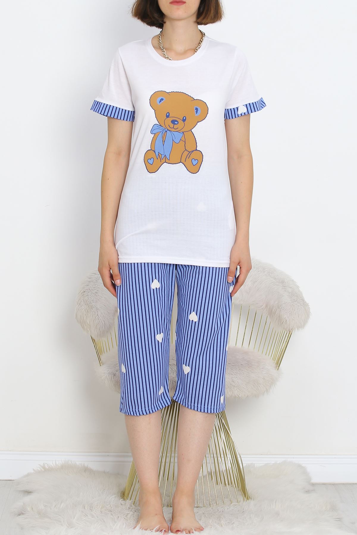 Capri Pajama Set WhiteBlue