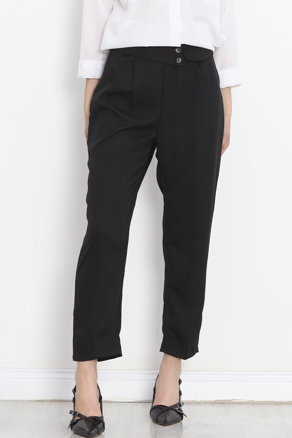 Buttoned Pocket Pants Black