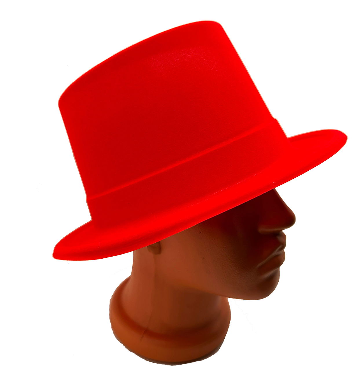 Red Color Plastic Nubuck Velvet Flocking Trilby Hat 11 cm