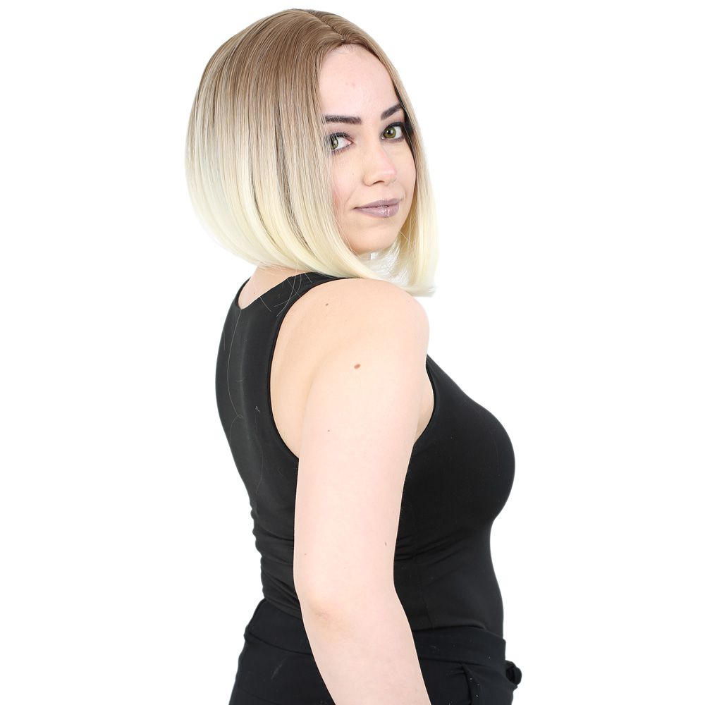 Straight Short Kanekalon Fiber Synthetic Wig without bangs / Auburn / Platinum Ombré