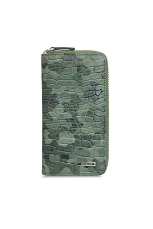 Black/Green Camouflage Printed Leather Zipper Wallet