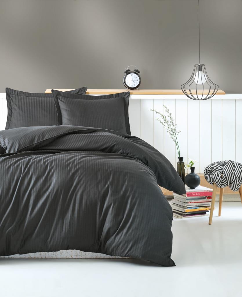 Double Satin Duvet Cover Elegante Stripe Anthracite