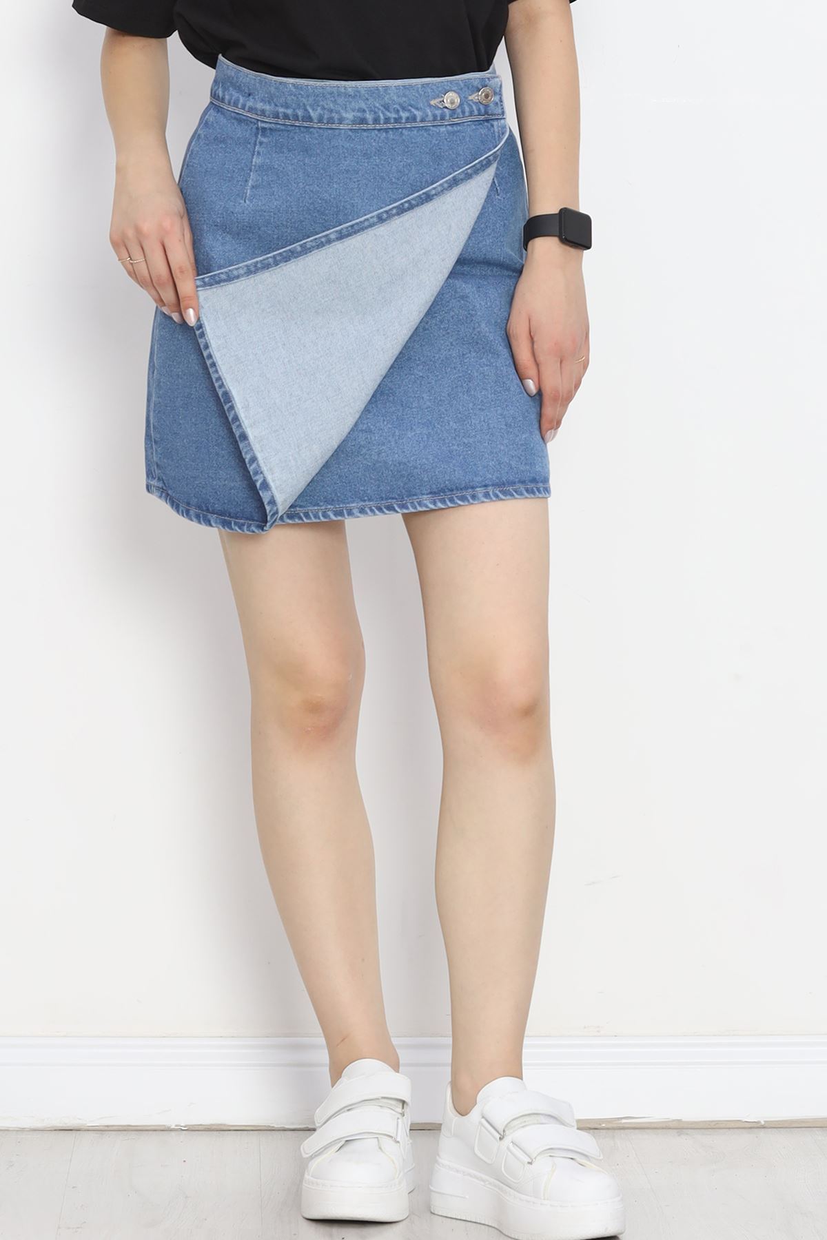 Denim Skirt with Slits Blue