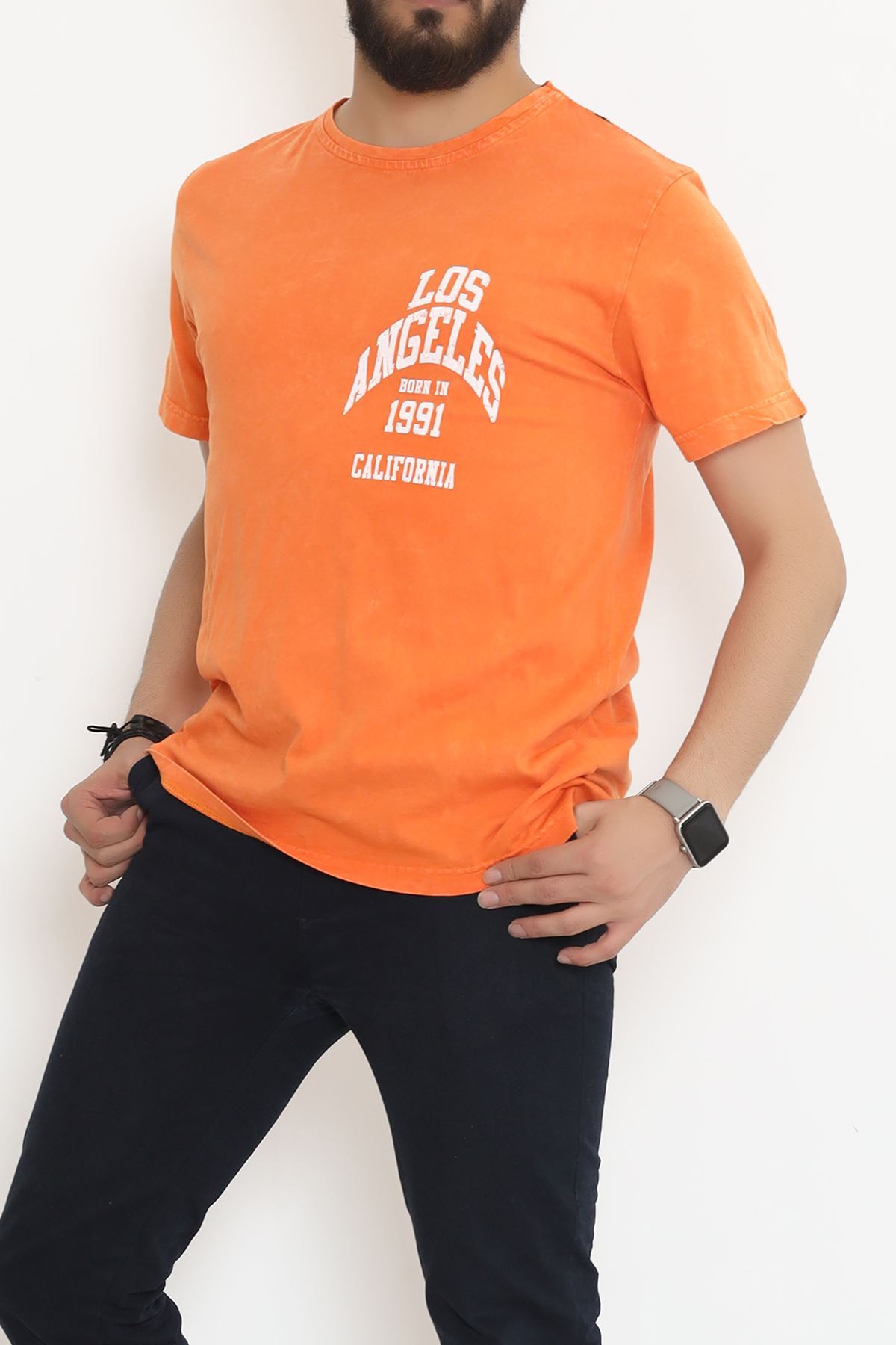 Washed Back Printed T-Shirt Orange