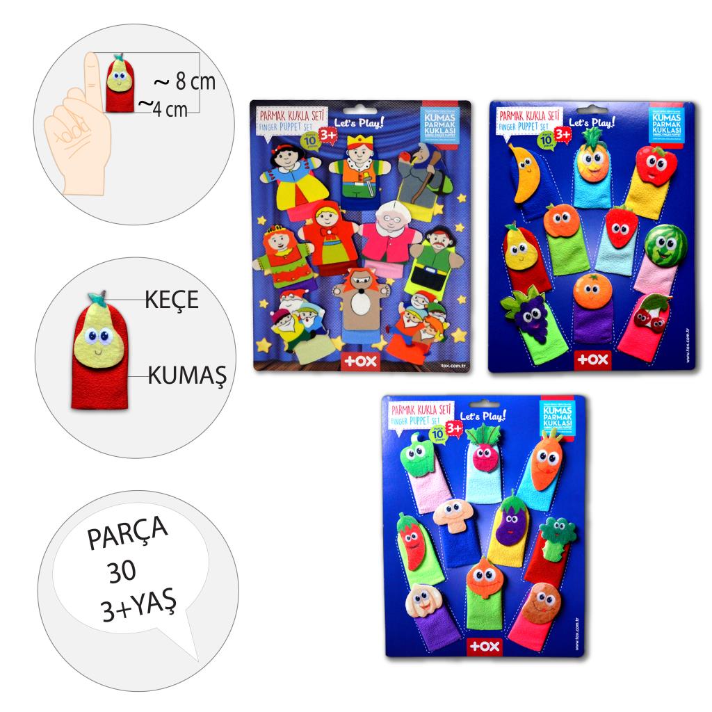 3 Set - 30 Pieces Fairy Tale Heroes, Fruits and Vegetables Finger Puppet