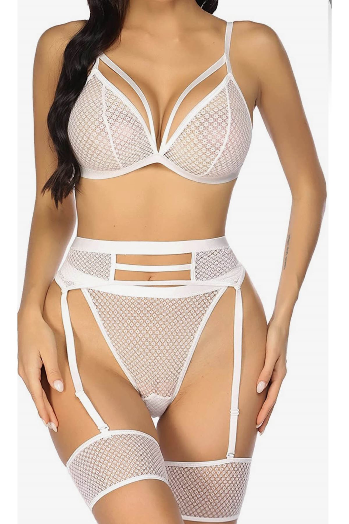 White Fancy Mesh Garter Set