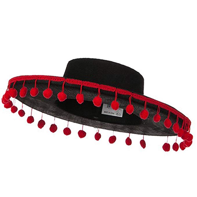 Black Color Children's Spanish Hat with Red Pompom