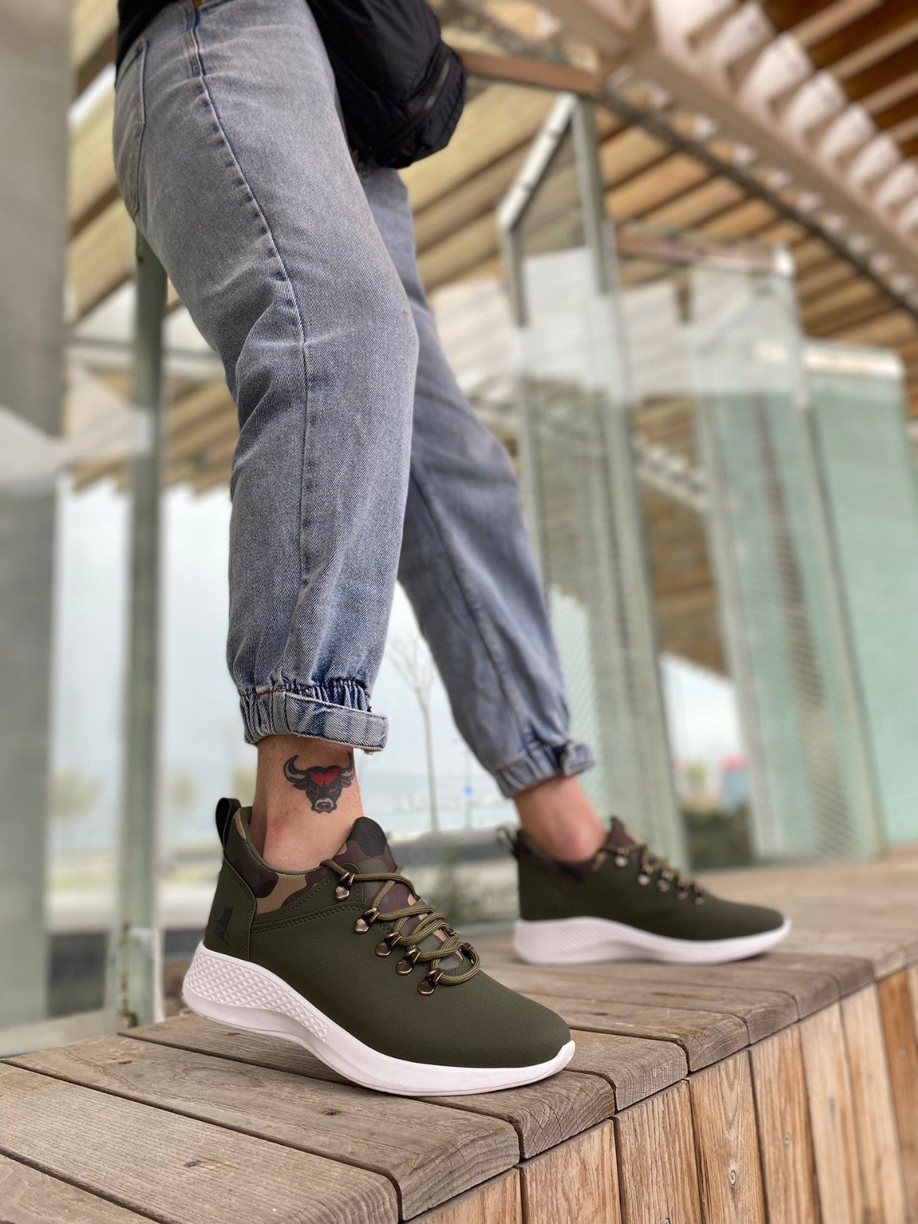 Lace-up Comfortable High Sole Khaki Camouflage Casual Men's Sneakers