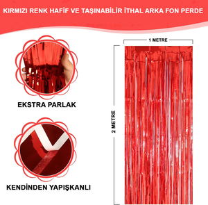 Red Color Extra Metalized Shiny Fringed Backdrop Curtain Imported A Quality 1x2 Meters