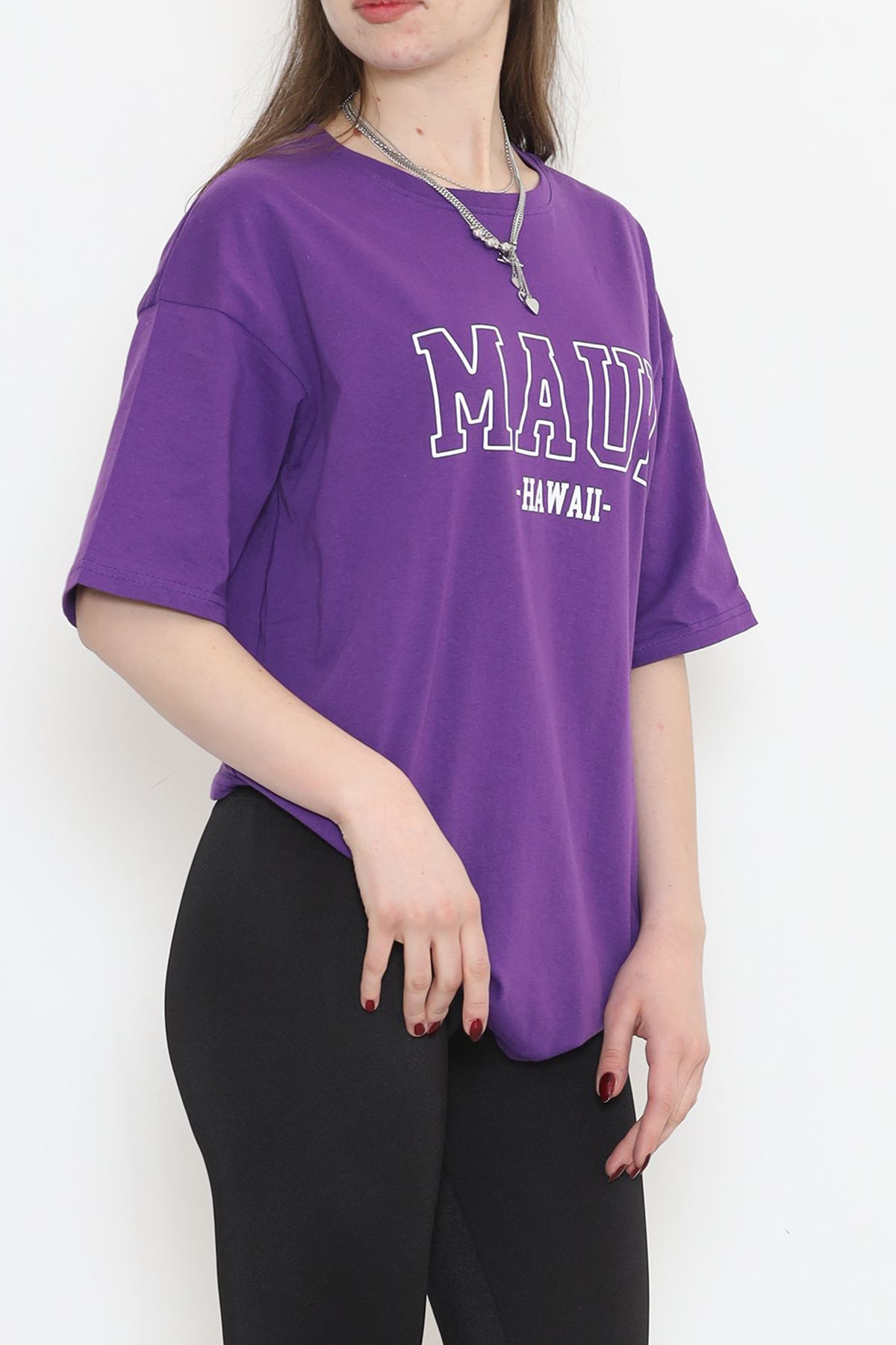 Printed Crew Neck T-Shirt Purple