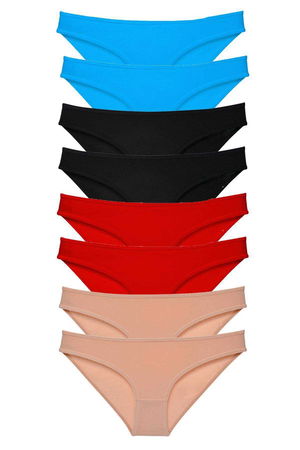 8pcs Super Eco Set Lycra Women Slip Panties Black Red Skin Blue