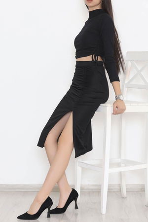 Scuba Shirred Skirt Black