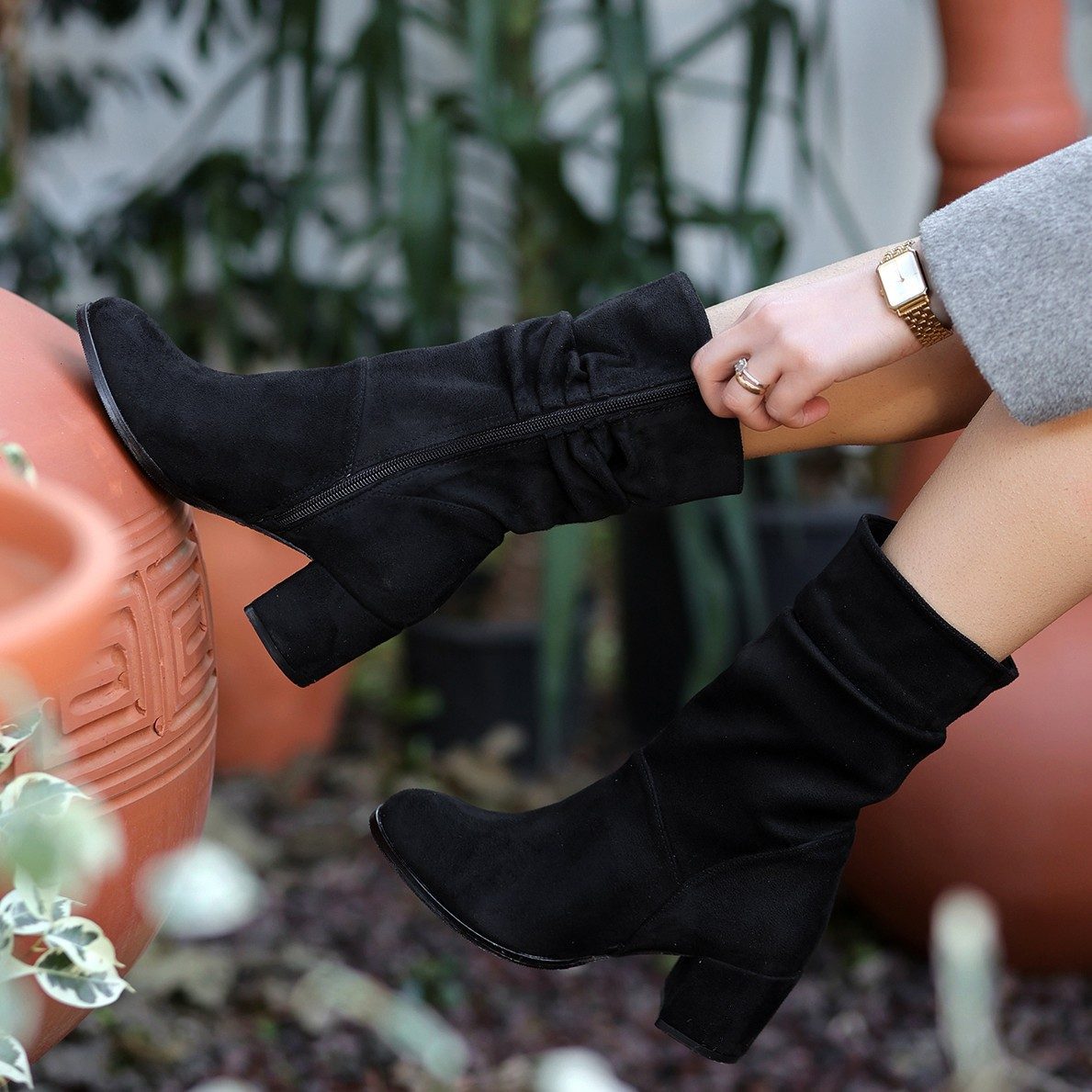 Black Suede Heeled Boots