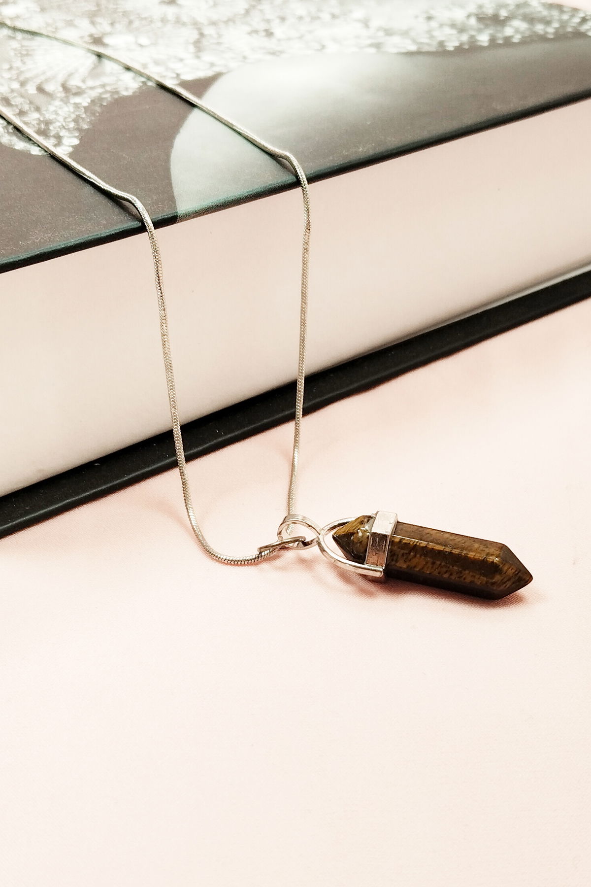 Handmade Design Necklace with Tiger's Eye Natural Stone Chain Pendant: 3.5 cm Chain: 20 cm Boxed