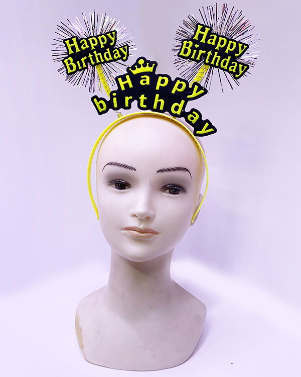 Happy Birthday Neon Yellow Color Birthday Crown with Tassels 22x19 cm