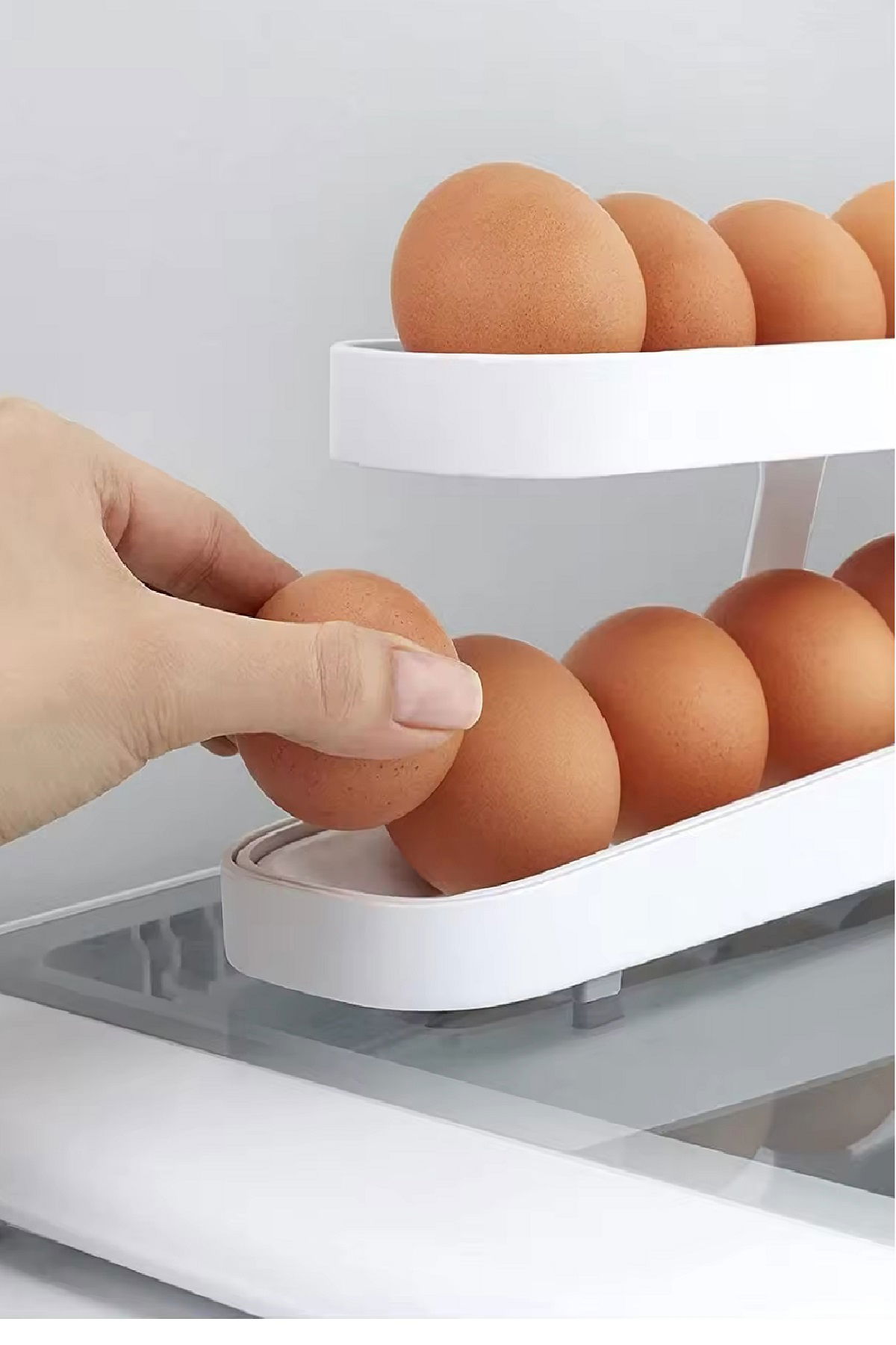 Automatic 2-Tier Refrigerator Egg Organizer - Egg Storage Container - 14 Egg Capacity