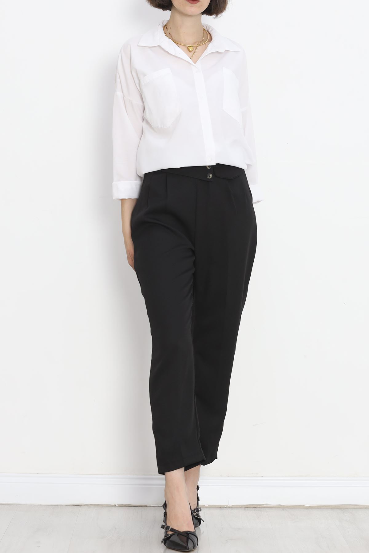 Buttoned Pocket Pants Black