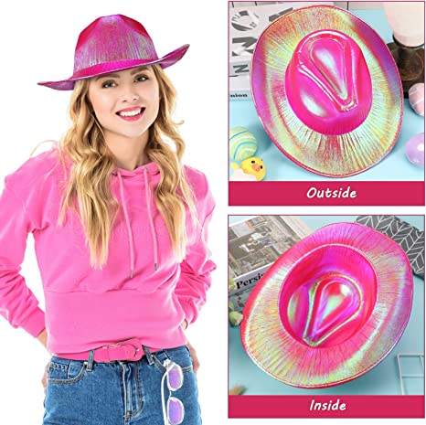 Neon Hologram Cowboy Model Party Hat Pink Adult 39X36X14 cm