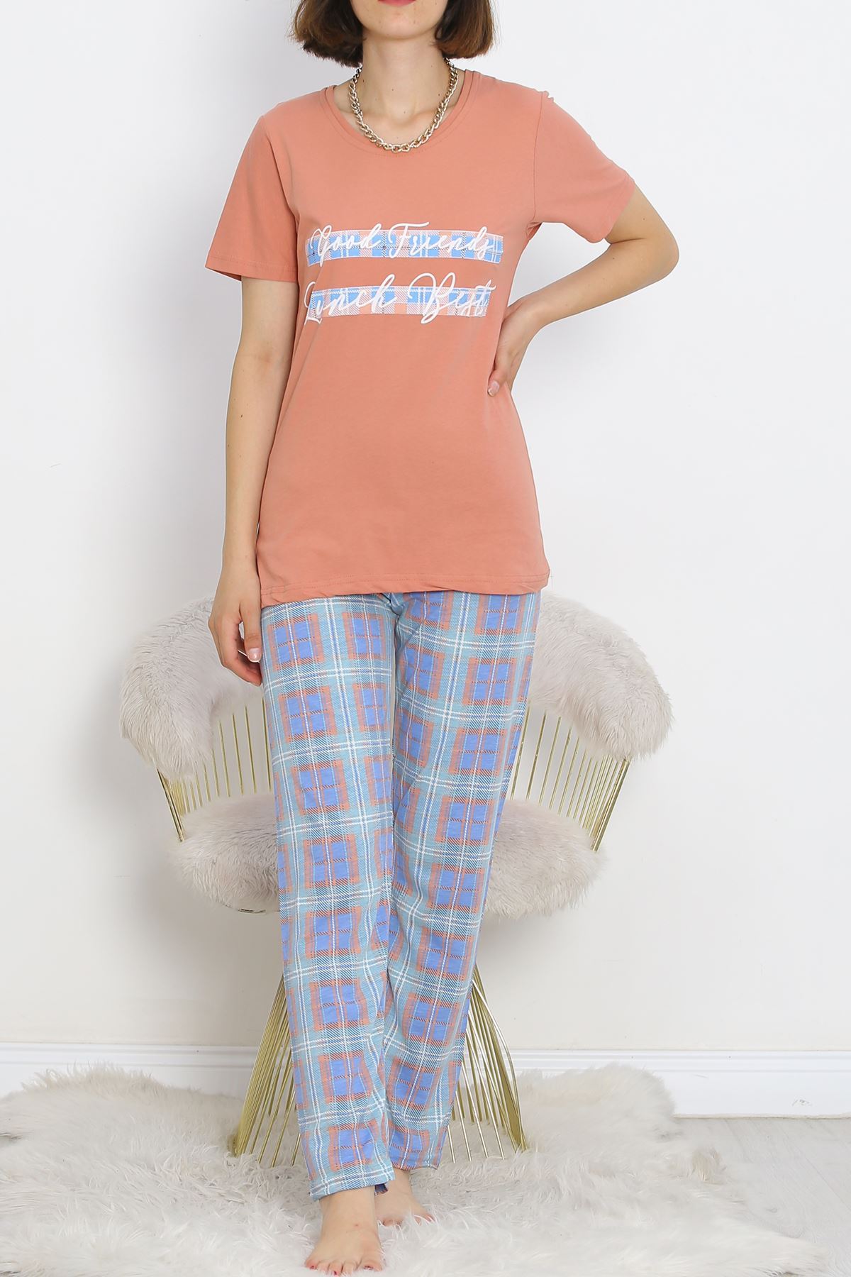 Patterned Pajama Set Powder Blue