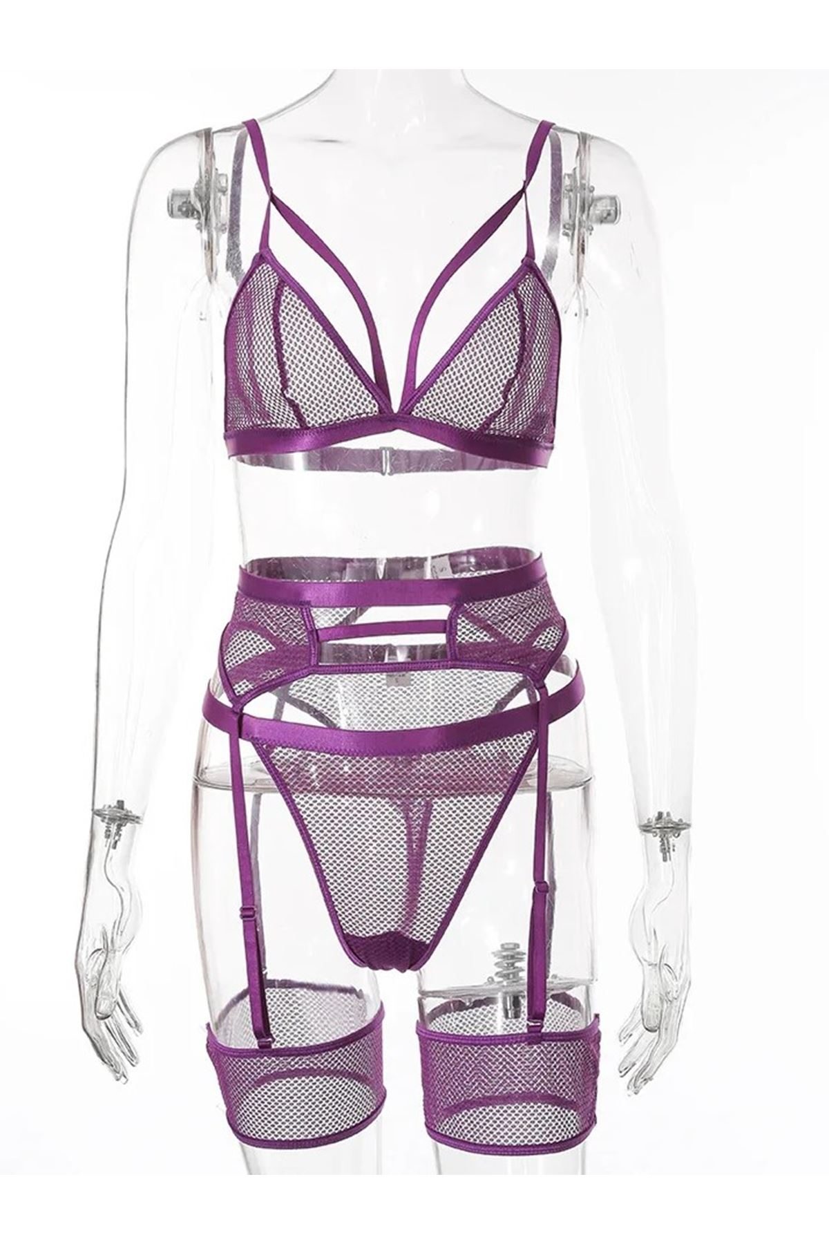 Purple Fancy Mesh Garter Set