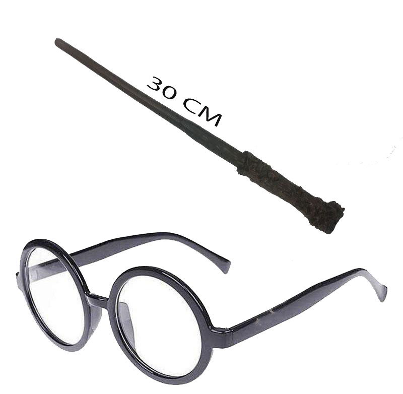 Harry Potter Wand 30 cm and Harry Potter Glasses Set with Black Frame