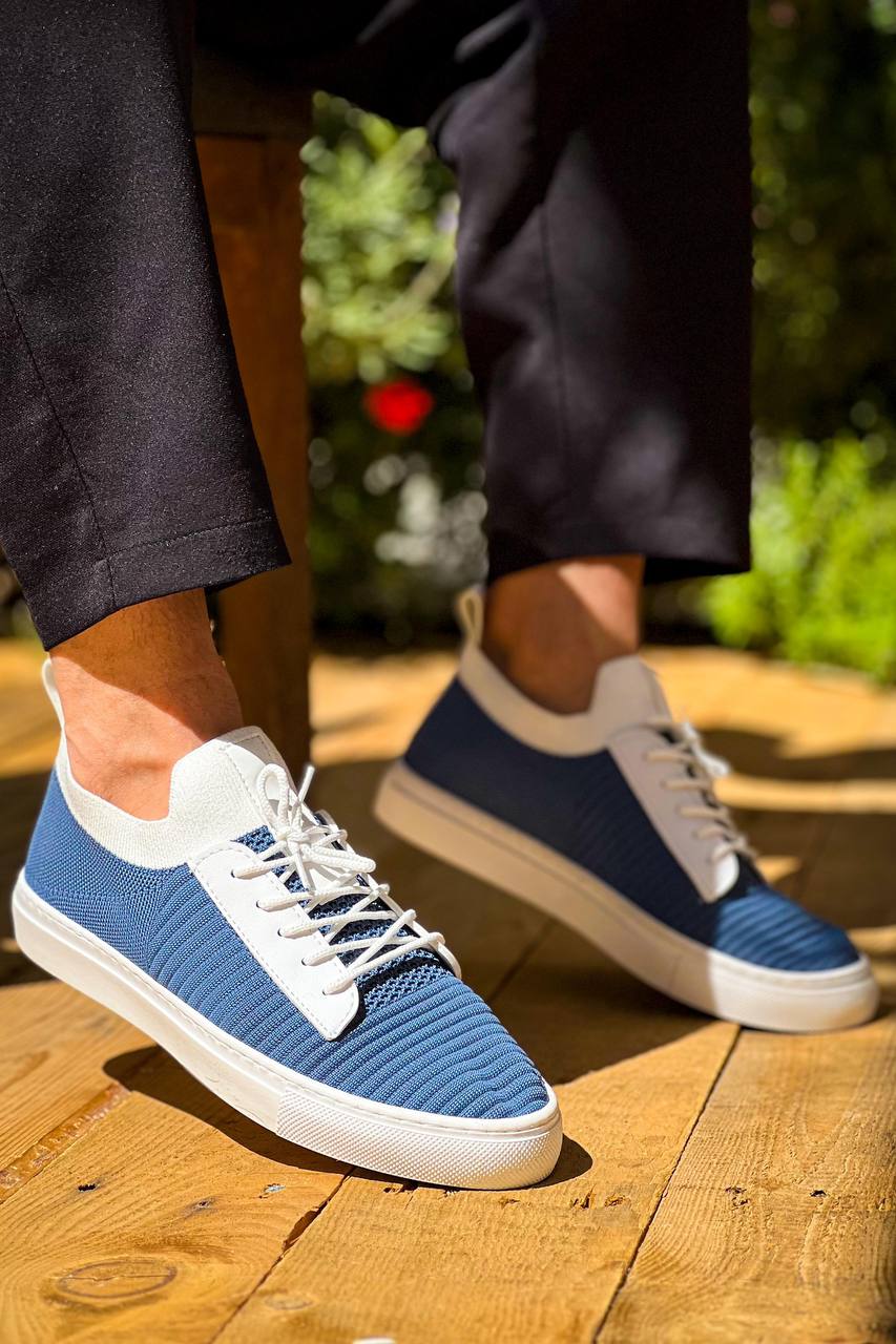 Blue Tricot High Sole Lace-up Casual Men's Shoes