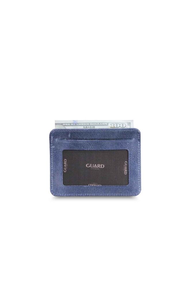 Vertical Crazy Navy Blue Leather Card Holder