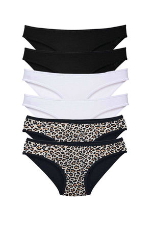 6 Pcs Lycra Women Slip Panties Leopard Black White