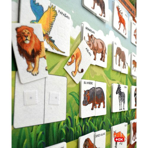 Part Whole Matching - Wild Animals Felt Velcro Wall Board , Educational Toy