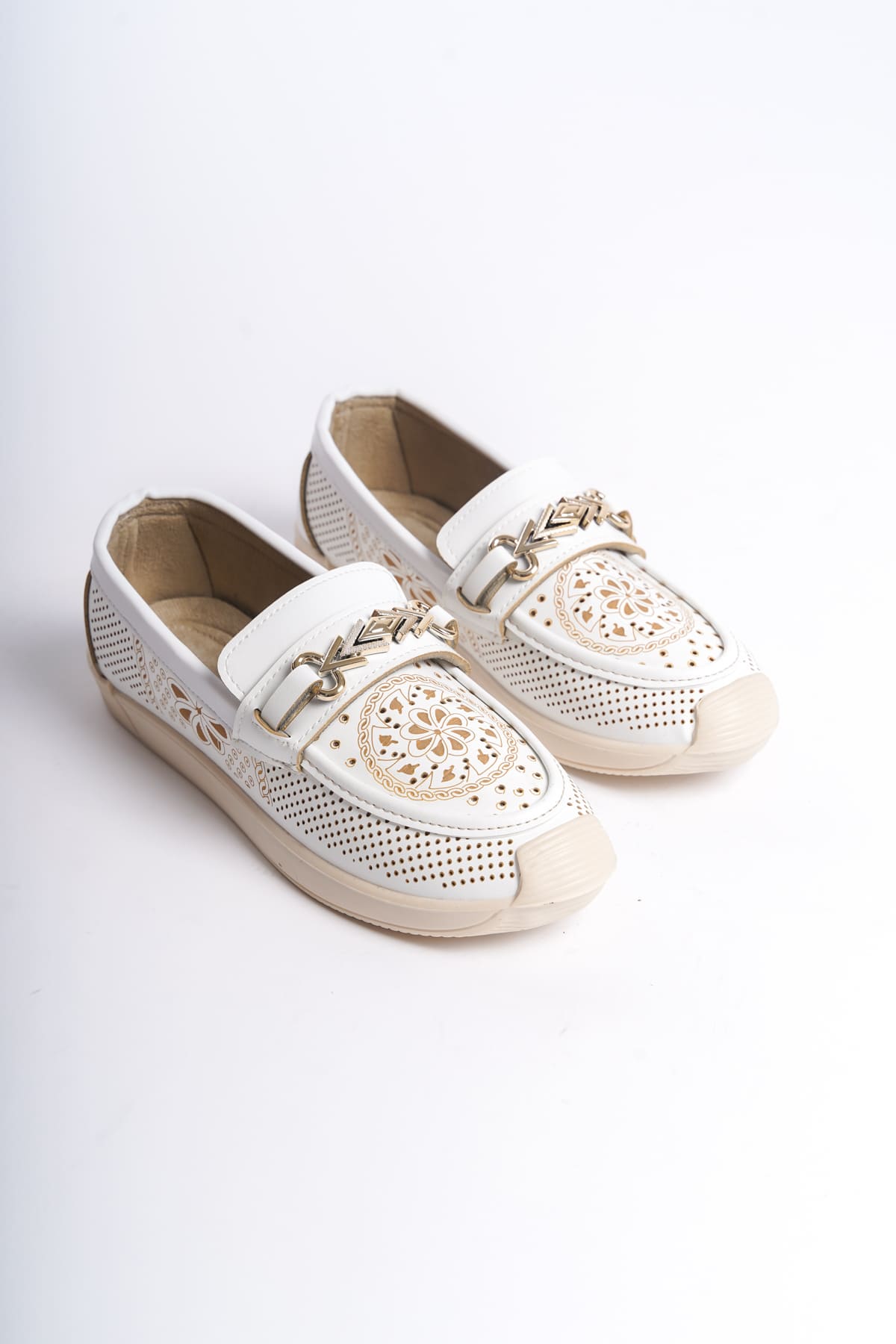 CLZ948 Lace-Up Orthopedic Comfortable Sole Floral Patterned Babet Shoes KT White