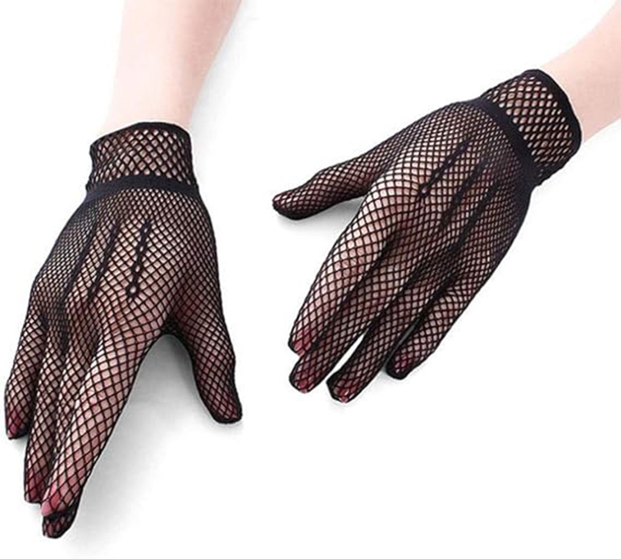 Black Color Lycra Mesh Gloves Fingered Knit Gloves Adult Size