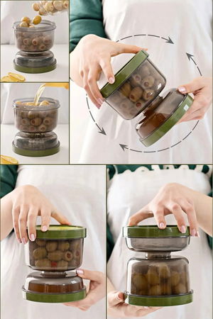 Olive Grove with Double Sided Strainer Lid - Juice Strainer Olive Pickle Storage Container