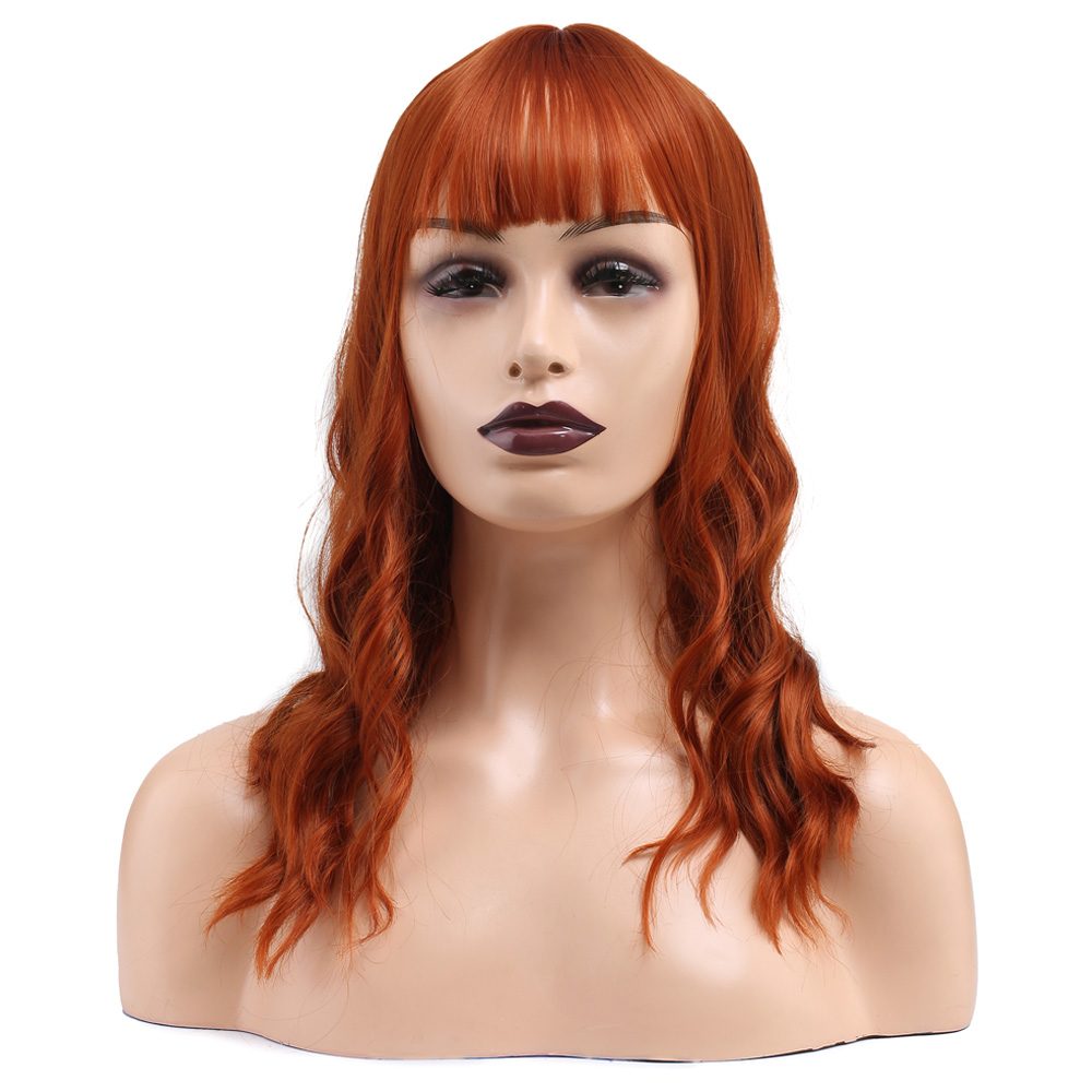 Kanekalon Fiber Synthetic Wig with Wavy Short Custom Bangs / Copper