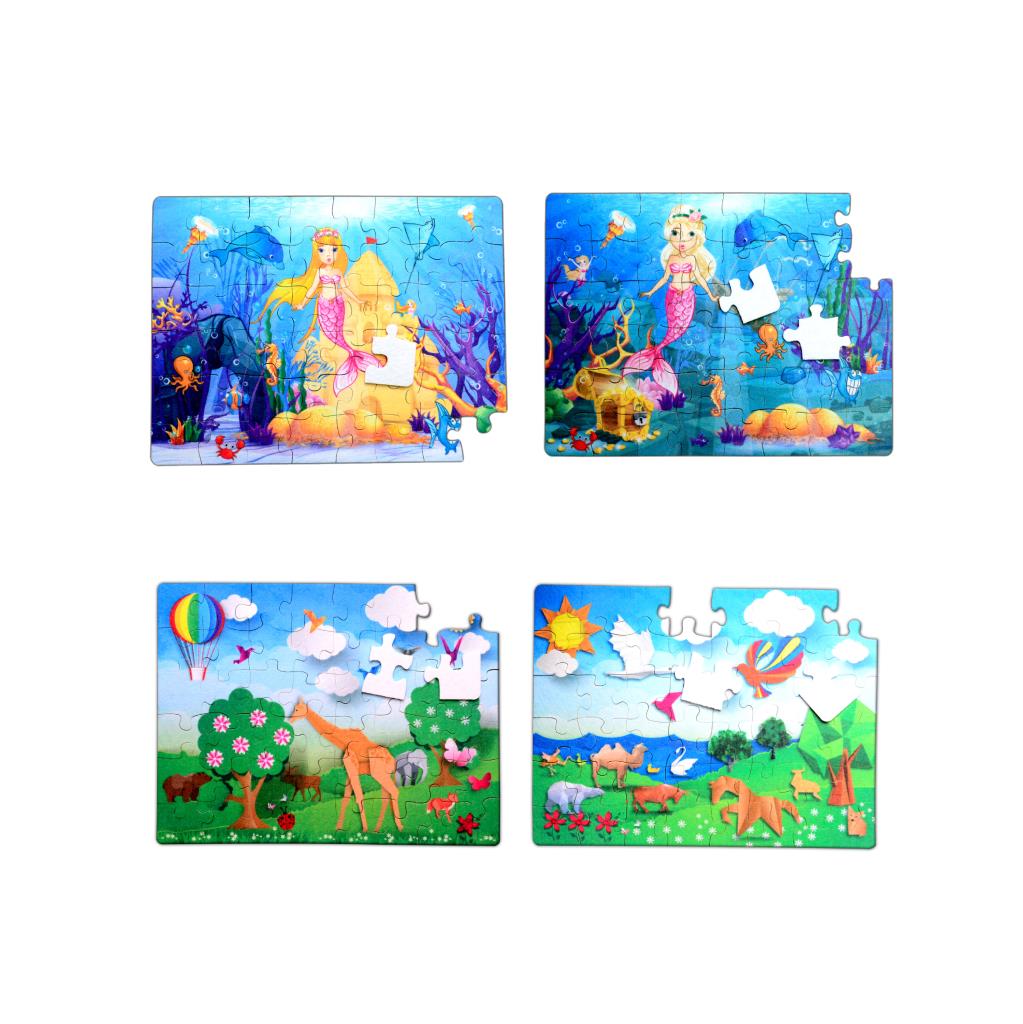 4 Set - 96 Piece Origami and Mermaid 5+ Felt Jigsaw Puzzle - 5 Year Old Puzzle