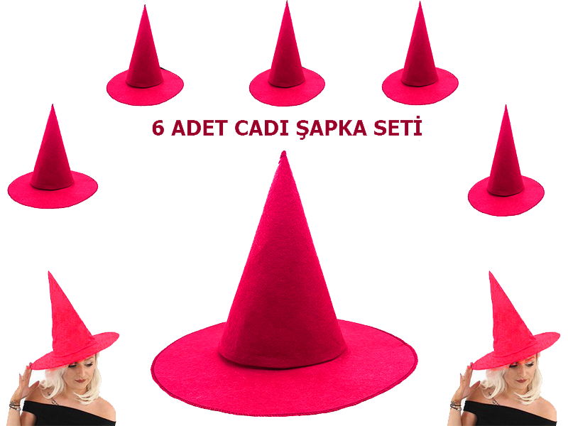 Pink Fuchsia Color Felt Witch Hat Adult Child Compatible 6 Pcs