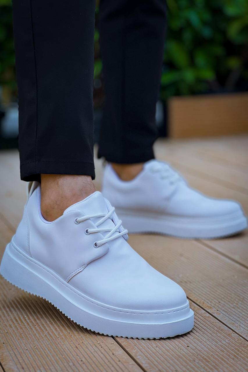 KB-X3 White Skin Lace-up Casual Men's Shoes