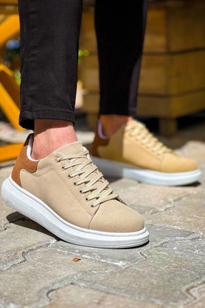 KB-X500 Beige Tan Suede High Sole Lace-up Casual Men's Shoes