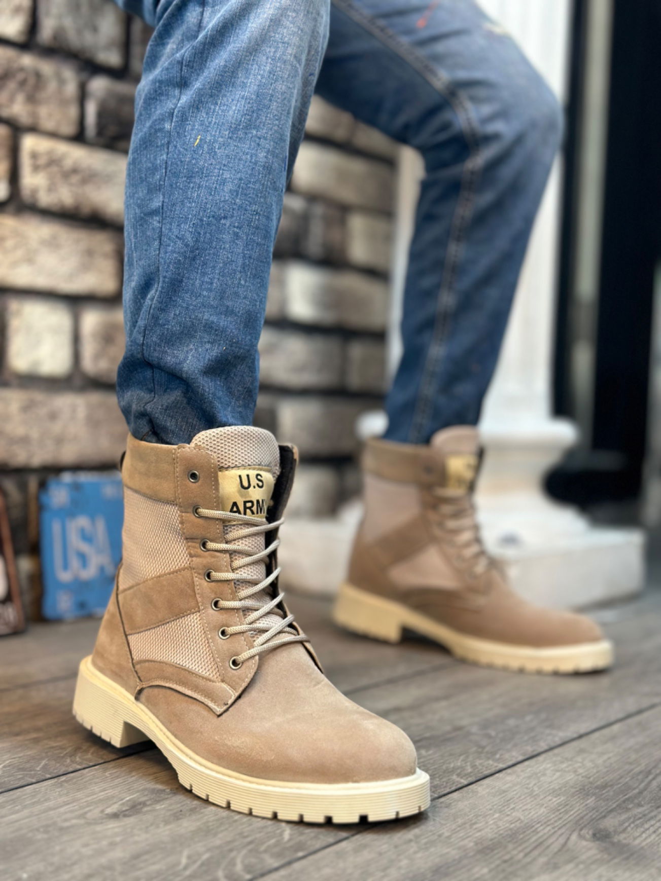 BA0087 U.S Army Beige Lace-up Men's Sport Suede Boots