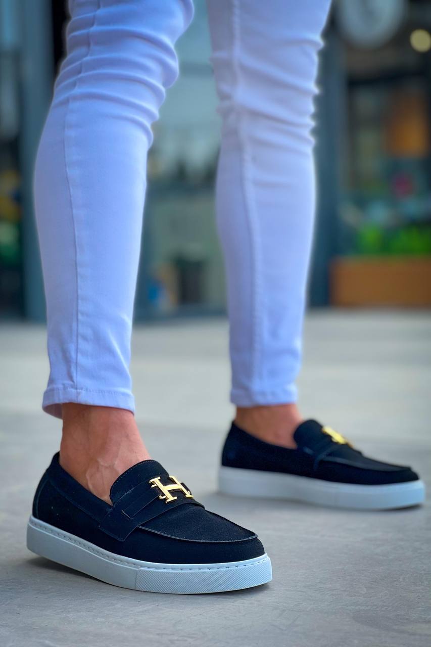 KB-027 Unlaced Black Suede H Casual Men's Shoes