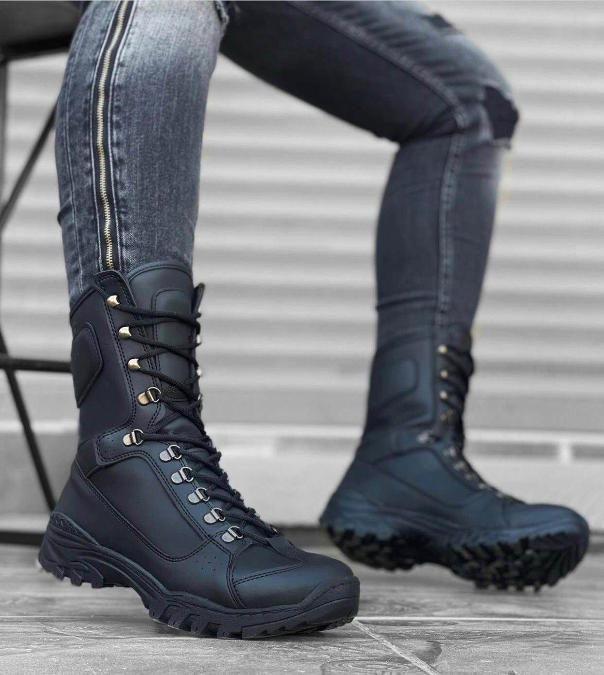 BA0605 Lace-up Black Skin Military Postal Boots