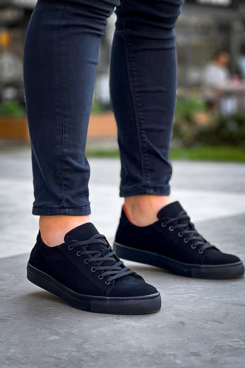 KB-122 Black Suede Black High Sole Lace-up Casual Men's Shoes