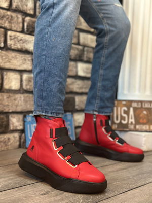 BA0142 Men's High Sole Red Sport Boots with Straps