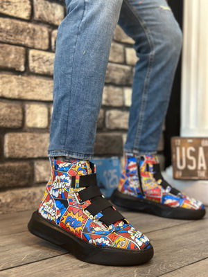 BA0142 Men's High Sole Popart Model Sport Boots with Straps