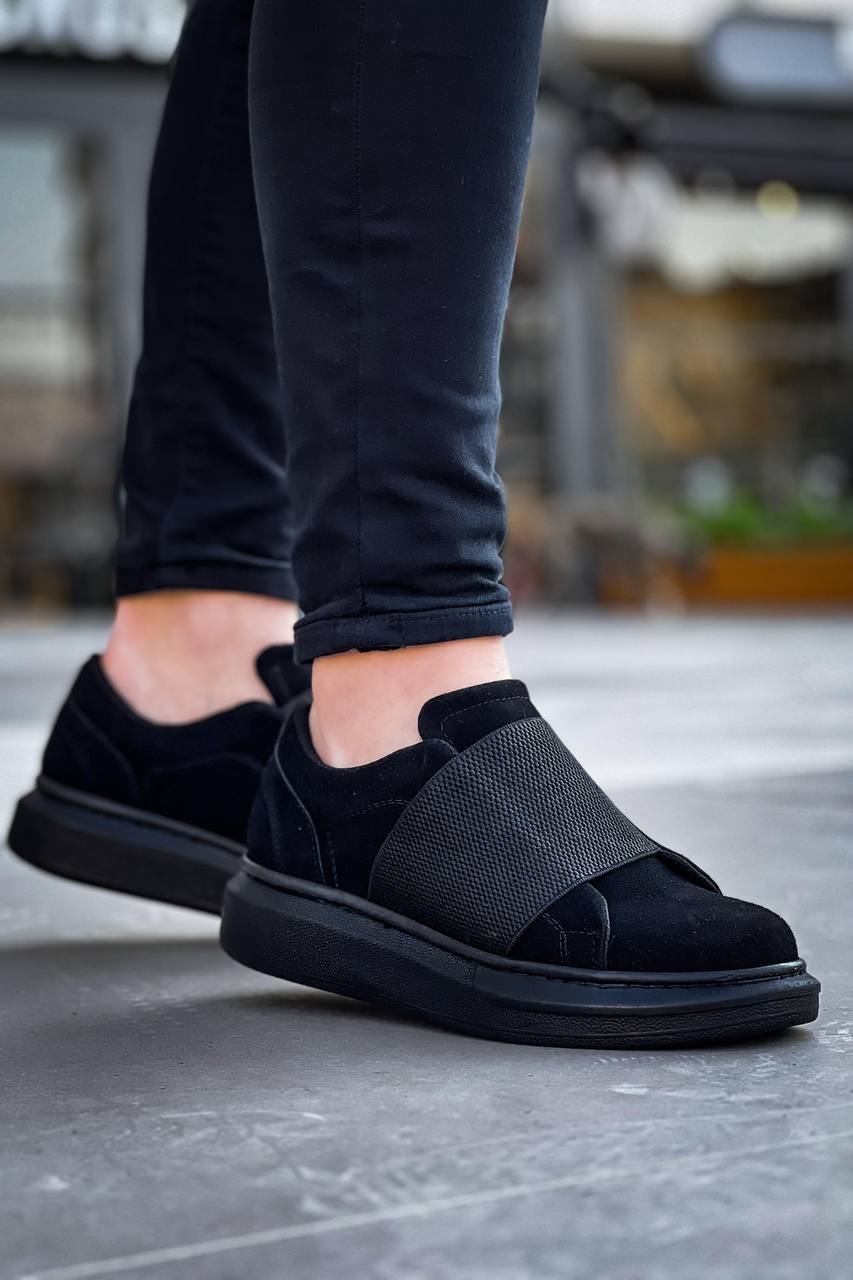 KB-040 Black Suede Black Sole Rubber Casual Men's Shoes