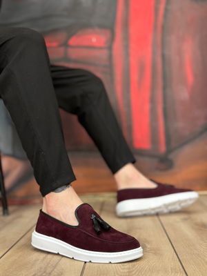 BA0005 Unlaced High Sole Burgundy Suede Classic Tasseled Corcik Men's Shoes