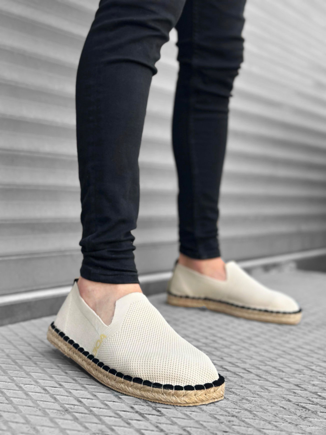 BA0224 BOA Casual Flat Sole Espadrille Knitted Tricot Beige Casual Men's Shoes