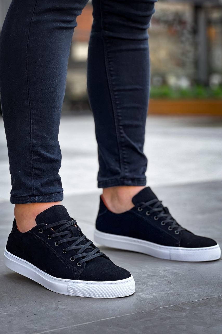 KB-122 Black Suede High Sole Lace-up Casual Men's Shoes