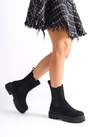 LORA Lace-Up Rubberized Suede Orthopedic Sole Water and Cold Resistant Women's Boots ST Black